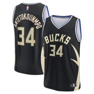 Fanatics Giannis Antetokounmpo Milwaukee Bucks Black Fast Break Replica Player Jersey Statement Trendy Edition