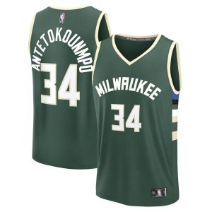 Fanatics Giannis Antetokounmpo Milwaukee Bucks Hunter Green Fast Break Replica Player Jersey Elegant Icon Edition