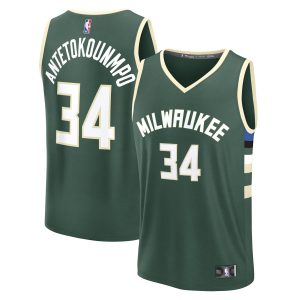 Fanatics Giannis Antetokounmpo Milwaukee Bucks Hunter Green Fast Break Replica Eye - catching Player Jersey Icon Edition