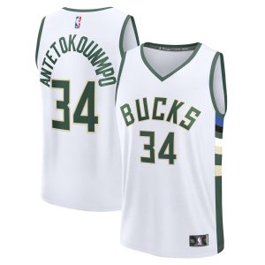 Fanatics Giannis Antetokounmpo Milwaukee Bucks White Fabulous Fast Break Replica Player Jersey Association Edition