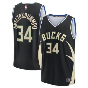 Fanatics Giannis Antetokounmpo Milwaukee Bucks Youth Black Fast Break Replica Player Jersey Trendy Statement Edition