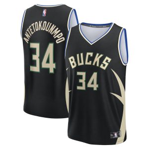 Fanatics Giannis Antetokounmpo Milwaukee Bucks Youth Black Fast Break Replica Player Jersey Statement Edition Eye - catching