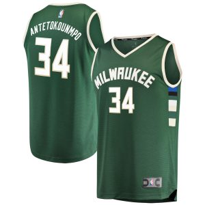 Fanatics Giannis Antetokounmpo Milwaukee Elegant Bucks Youth Hunter Green Fast Break Player Jersey Icon Edition