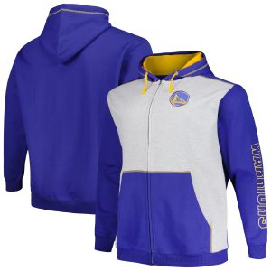 Fanatics Golden State Warriors Royal/Heather Gray Golden Eye - catching State Warriors Big & Tall Contrast Pieced Stitched Full Zip Hoodie