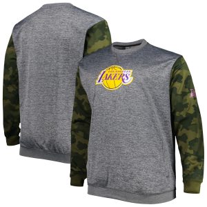 Fanatics Los Angeles Lakers Heather Charcoal Big & Chic Tall Camo Stitched Sweatshirt