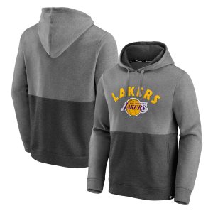 Fanatics Los Angeles Trendy Lakers Heathered Charcoal/Black Block Party Applique Color Block Pullover Hoodie