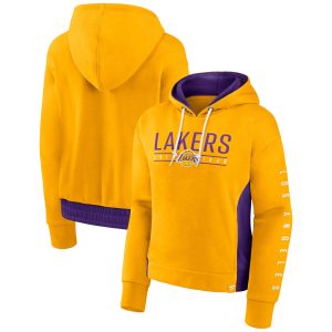 Fanatics Los Angeles Lakers Chic Women's Gold Iconic Halftime Colorblock Pullover Hoodie