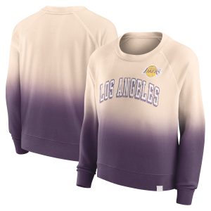 Fanatics Los Angeles Lakers Chic Women's Tan/Purple Lounge Arch Raglan Pullover Sweatshirt