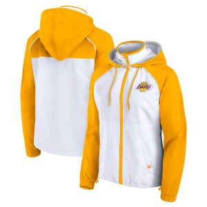 Fanatics Eye - catching Los Angeles Lakers Women's White/Gold Anorak Raglan Full Zip Hoodie Jacket