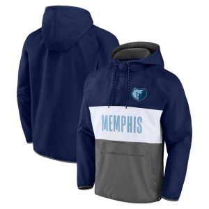 Fanatics Memphis Grizzlies Navy/Gray Team Leader Chic Iconic Colorblock Anorak Raglan Quarter Zip Hoodie