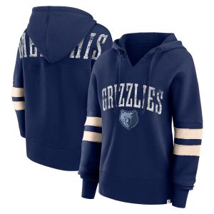 Fanatics Memphis Grizzlies Women's Navy Bold Move Unique Dolman V Neck High Hip Hoodie