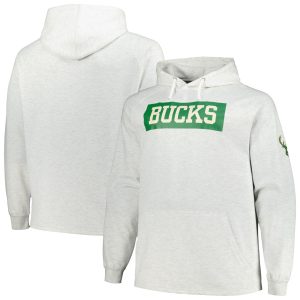 Fanatics Milwaukee Bucks Ash Big & Tall Raglan Tri Blend Pullover Premium Hoodie