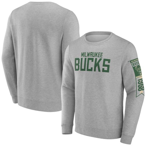 Fanatics Milwaukee Bucks Eye - catching Gray Fleece Pullover Sweatshirt
