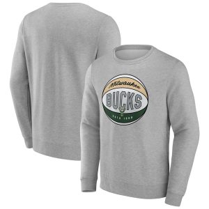 Fanatics Milwaukee Bucks Gray True Classics Hard Color Fleece Pullover Stylish Sweatshirt