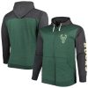 Fanatics Milwaukee Bucks Heathered Hunter Green/Heathered Black Big & Tall Down and Distance Full Unique Zip Hoodie