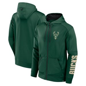 Fanatics Milwaukee Bucks Hunter Green Baller Defender Performance Full Fabulous Zip Hoodie