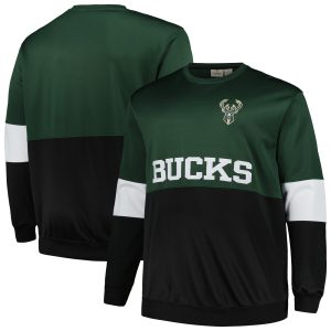 Fanatics Milwaukee Bucks Hunter Stylish Green/Black Big & Tall Split Pullover Sweatshirt