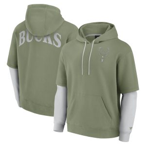 Fanatics Milwaukee Stylish Bucks Olive Elements Sleek Pullover Hoodie