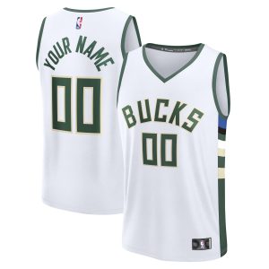 Fanatics Trendy Milwaukee Bucks White Fast Break Custom Jersey Association Edition