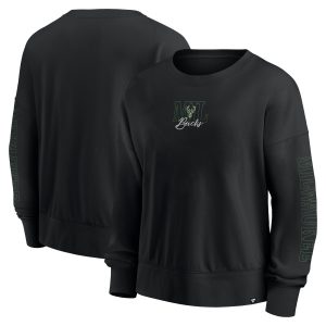 Fanatics Milwaukee Bucks Women's Black Oversized Unique Game Day Pullover Sweatshirt