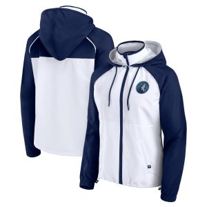 Fanatics Minnesota Timberwolves Women's White/Navy Anorak Stylish Raglan Full Zip Hoodie Jacket