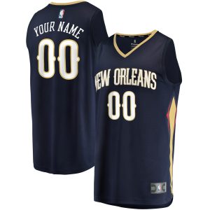 Fanatics New Orleans Eye - catching Pelicans Navy Fast Break Custom Replica Jersey Icon Edition