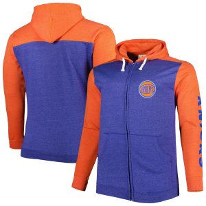 Fanatics New York Knicks Heathered Blue/Heathered Orange Big Fabulous & Tall Down and Distance Full Zip Hoodie
