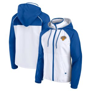 Fanatics New York Unique Knicks Women's White/Blue Anorak Raglan Full Zip Hoodie Jacket