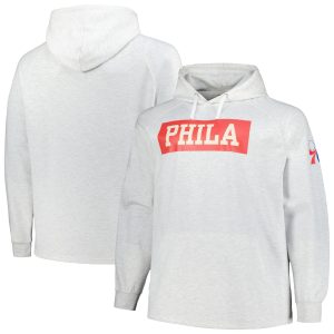 Fanatics Philadelphia 76ers Ash Big Premium & Tall Raglan Tri Blend Pullover Hoodie