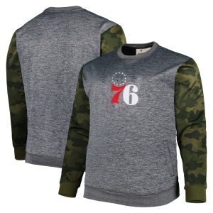 Fanatics Philadelphia 76ers Heather Charcoal Big & Tall Elegant Camo Stitched Sweatshirt