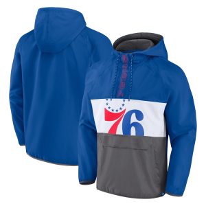 Fanatics Philadelphia 76ers Royal/Gray Anorak Flagrant Foul Color Block Raglan Chic Hoodie Half Zip Jacket