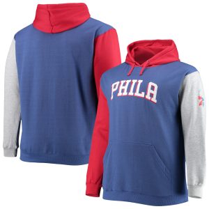 Fanatics Philadelphia 76ers Royal/Red Big Chic & Tall Double Contrast Pullover Hoodie