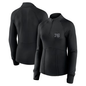 Fanatics Philadelphia 76ers Women's Black Elements Match Raglan Quarter Premium Zip Top