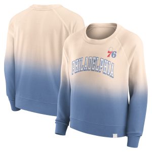 Fanatics Philadelphia 76ers Women's Eye - catching Tan/Royal Lounge Arch Raglan Pullover Sweatshirt