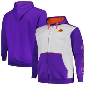 Fanatics Phoenix Suns Purple/Heather Gray Phoenix Suns Big Chic & Tall Contrast Pieced Stitched Full Zip Hoodie