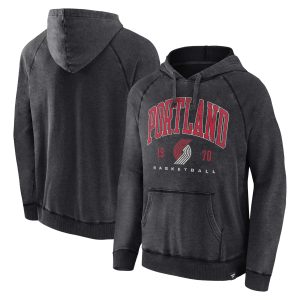Fanatics Portland Trail Blazers Heather Charcoal Foul Trouble Premium Snow Wash Raglan Pullover Hoodie