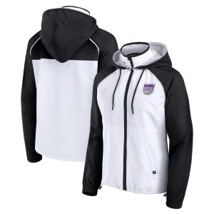 Fanatics Sacramento Kings Women's White/Black Anorak Raglan Full Zip Hoodie Unique Jacket