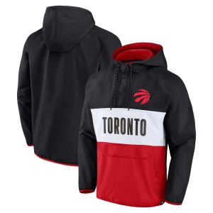 Fanatics Toronto Raptors Black/Red Team Leader Fabulous Iconic Colorblock Anorak Raglan Quarter Zip Hoodie