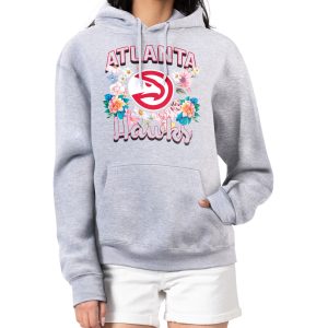 G III 4Her by Carl Banks Atlanta Hawks Women's Heather Gray Stylish Flowers Team Logo Graphic Fleece Pullover Hoodie