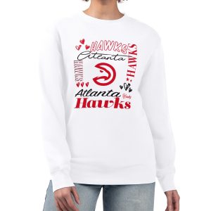G III 4Her by Carl Banks Atlanta Hawks Women's White Collage Team Graphic Fleece Pullover Sweatshirt Eye - catching