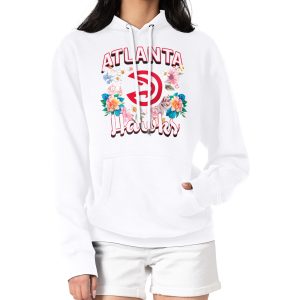 G III 4Her by Carl Banks Atlanta Unique Hawks Women's White Flowers Team Logo Graphic Fleece Pullover Hoodie