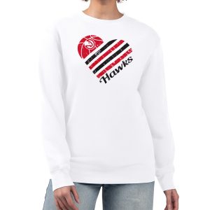 G III 4Her by Carl Banks Atlanta Hawks Chic Women's White Heart Graphic Fleece Pullover Sweatshirt