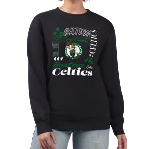 G III 4Her by Carl Banks Boston Chic Celtics Women's Black Collage Team Graphic Fleece Pullover Sweatshirt