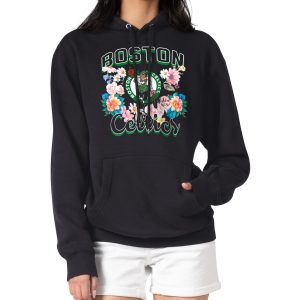 G III 4Her by Carl Banks Boston Celtics Women's Black Flowers Team Logo Elegant Graphic Fleece Pullover Hoodie