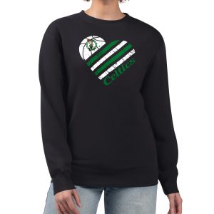 G III 4Her by Carl Premium Banks Boston Celtics Women's Black Heart Graphic Fleece Pullover Sweatshirt