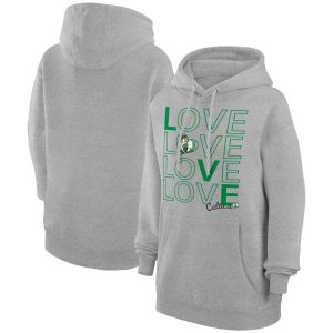 G III 4Her by Carl Banks Boston Celtics Women's Heather Gray Basketball Love Unique Fleece Pullover Hoodie