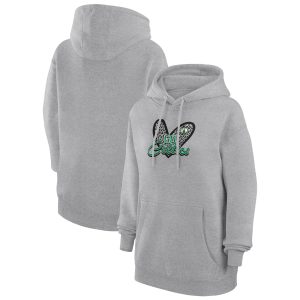 G III 4Her by Carl Banks Boston Celtics Women's Heather Gray Leopard Trendy Heart Graphic Fleece Pullover Hoodie