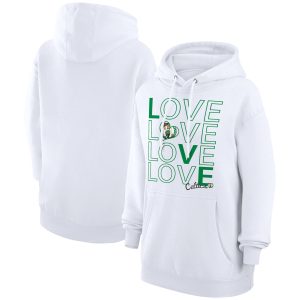 G III 4Her by Carl Banks Boston Celtics Women's White Unique Basketball Love Fleece Pullover Hoodie