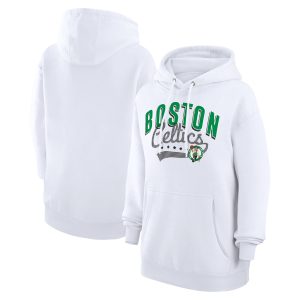 G III 4Her by Carl Banks Boston Celtics Women's White Filigree Premium Logo Pullover Hoodie