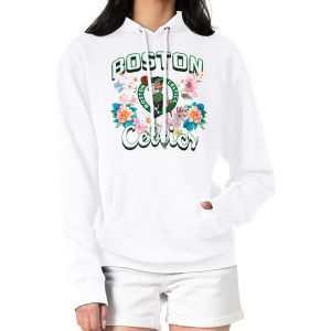G III Gorgeous 4Her by Carl Banks Boston Celtics Women's White Flowers Team Logo Graphic Fleece Pullover Hoodie